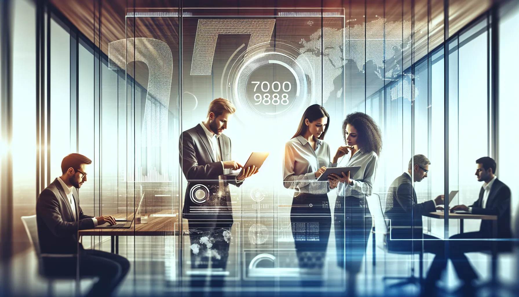 Professionals analyzing data related to the number 7043129888.